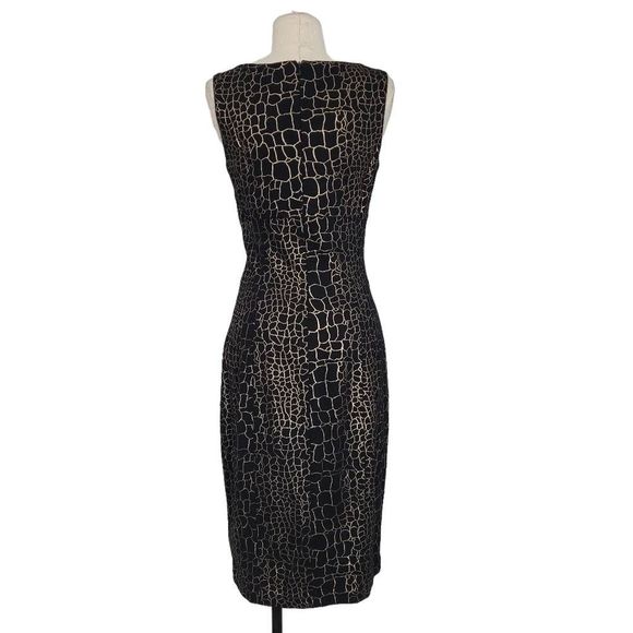 Vtg Cache Black Gold Animal Print Sheath Dress Sz 8 Sleeveless Knee Length - Picture 4 of 10